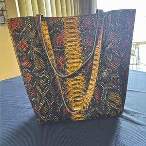 Brand New Never Used Brahmin Red and Yellow Python Pattern Tote Bag